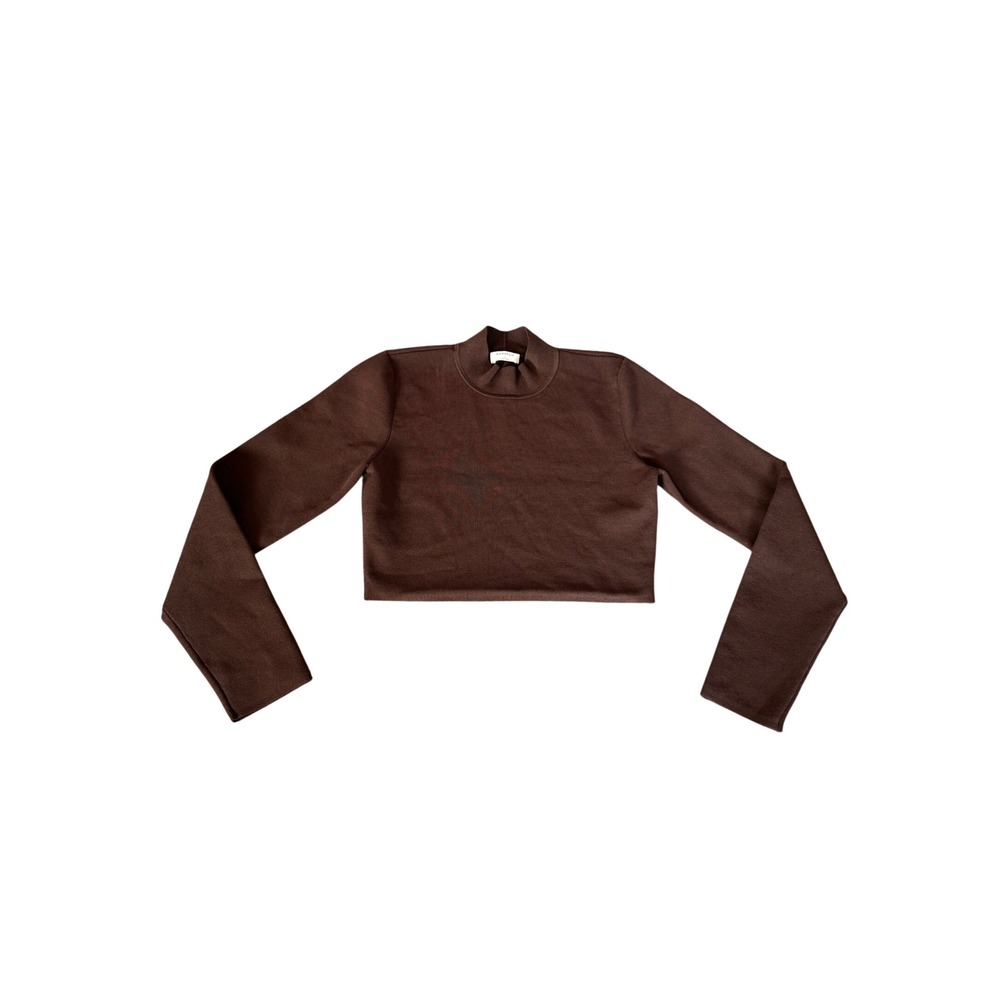 Babaton Brown Mock Neck Cropped Long Sleeve Knit Sweater Size S